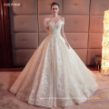 2018 Bridal Dresses Patterns Amazing Appliqued Lace Off Shoulder Fancy Champagne Wedding Dress with long Train 100cm